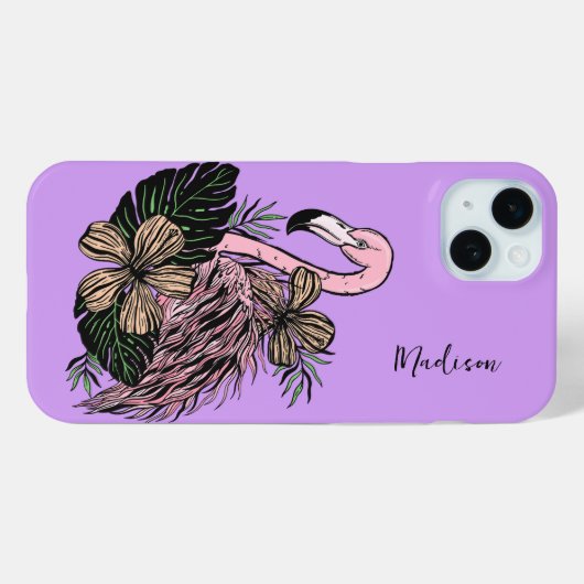 Douanenaam & Kleur Roze Flamingo Case-Mate iPhone Case (Achterkant (horizontaal))