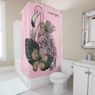 Douanenaam & Kleur Roze Flamingo Douchegordijn