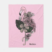 Douanenaam & Kleur Roze Flamingo Fleece Deken (Voorkant)