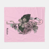 Douanenaam & Kleur Roze Flamingo Fleece Deken (Voorkant (Horizontaal))