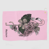 Douanenaam & Kleur Roze Flamingo Golfhanddoek (Horizontaal)