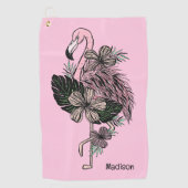 Douanenaam & Kleur Roze Flamingo Golfhanddoek (Voorkant)