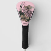 Douanenaam & Kleur Roze Flamingo Golfheadcover (Voorkant)