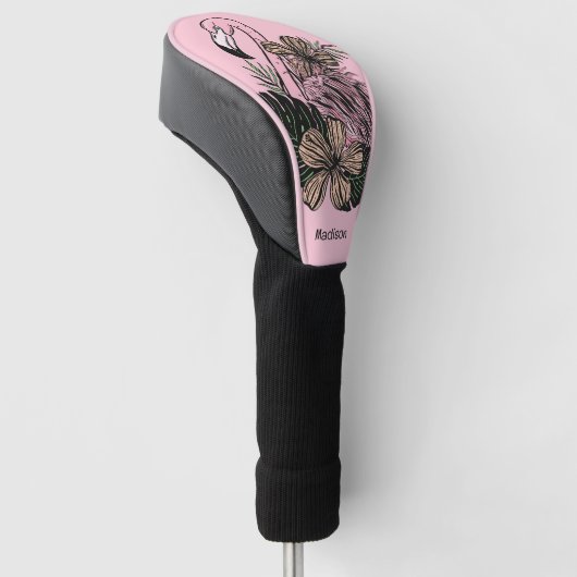 Douanenaam & Kleur Roze Flamingo Golfheadcover (Schuin)