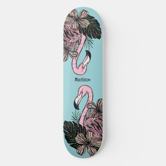 Douanenaam & Kleur Roze Flamingo Persoonlijk Skateboard (Voorkant)