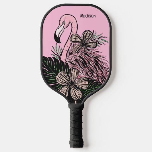 Douanenaam & Kleur Roze Flamingo Pickleball Paddle (Voorkant)