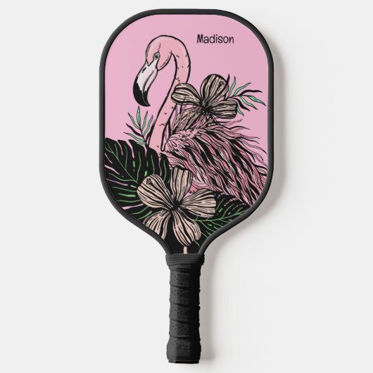 Douanenaam & Kleur Roze Flamingo Pickleball Paddle (Achterkant)