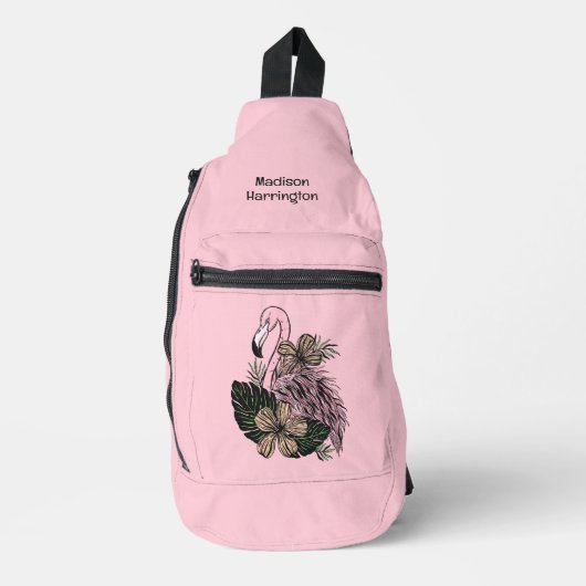 Douanenaam & Kleur Roze Flamingo Sling Bag (Voorkant)