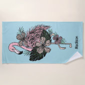 Douanenaam & Kleur Roze Flamingo Strandlaken (Voorkant)