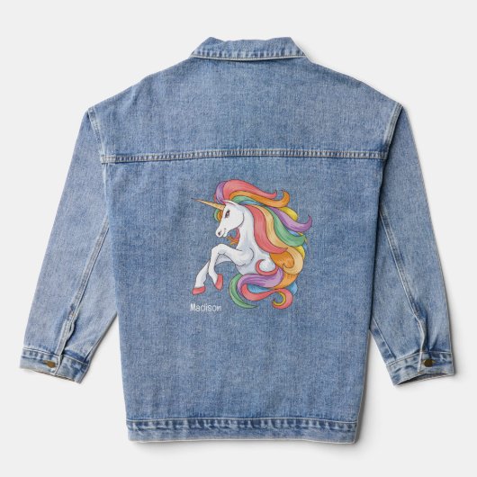 Douanenaam Kleurrijke Eenhoorn Denim Jacket (Achterkant)