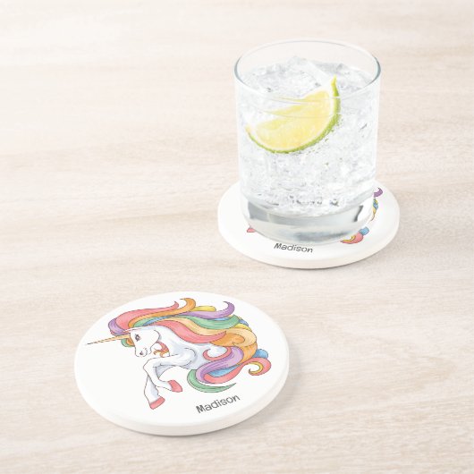 Douanenaam Kleurrijke Eenhoorn Zandsteen Onderzetter (Zijkant)