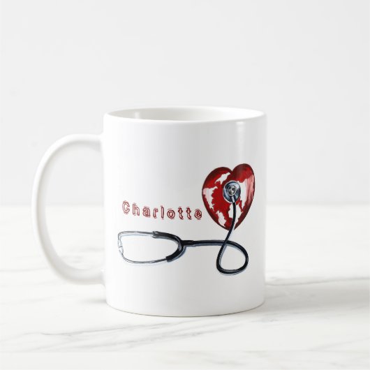 Douanenaam l Rode Hart Stethoscoop Medische Verple Koffiemok (Links)