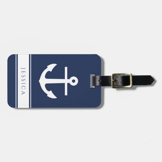 Douanenaam Marine Blauw Nautisch Bagagelabel (Voorkant horizontaal)