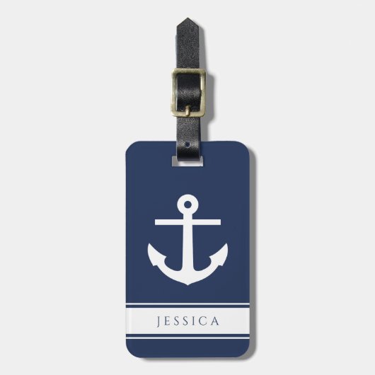 Douanenaam Marine Blauw Nautisch Bagagelabel (Voorkant verticaal)