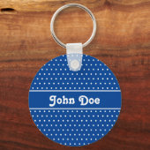 Douanenaam Marine Blauw Polka Dot Sleutelhanger (Voorkant)