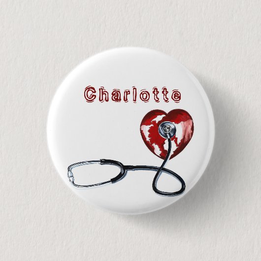 Douanenaam Medische Verpleegkundige Stethoscoop Ha Ronde Button 3,2 Cm (Voorkant)