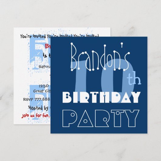 Douanenaam Modern Kind 10e Verjaardag Blauw Kaart (Voorkant / Achterkant)