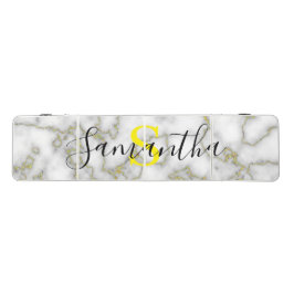 Douanenaam & Monogram Wit Goud Marmeren Textuur Beer Pong Tafel
