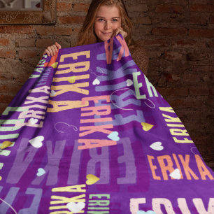 Douanenaam Monogrammed Vette Koele Kleuren Paarse Fleece Deken