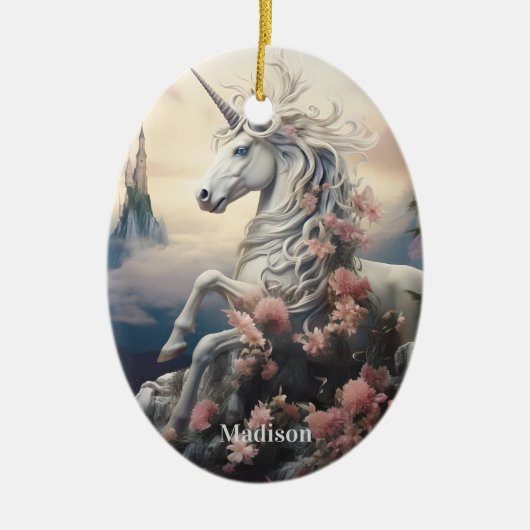 Douanenaam Mooie Eenhoorn Keramisch Ornament (Voorkant)