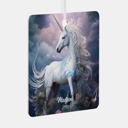 Douanenaam Mooie Eenhoorn Metalen Ornament (Voorkant Rechts)