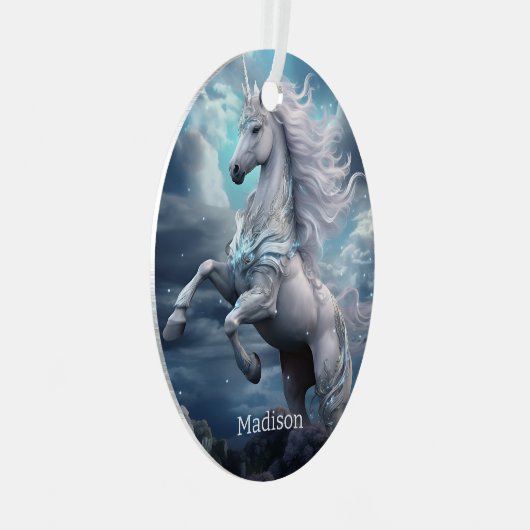 Douanenaam Mooie Eenhoorn Metalen Ornament (Voorkant Rechts)
