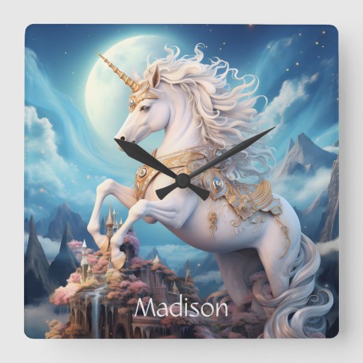 Douanenaam Mooie Eenhoorn Vierkante Klok (Voorkant)