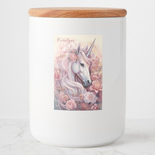 Douanenaam Mooie Eenhoorn Voedselcontainer Etiket (Voorkant)