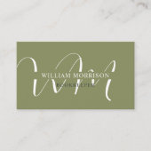 Douanenaam Mos Sage Olijfgroen Wit Monogram Visitekaartje (Voorkant)