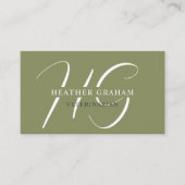 Douanenaam Mos Sage Olijfgroen Wit Monogram Visitekaartje (Voorkant)