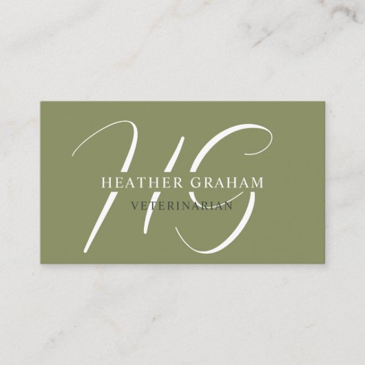Douanenaam Mos Sage Olijfgroen Wit Monogram Visitekaartje (Voorkant)