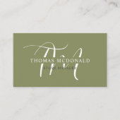 Douanenaam Mos Sage Olijfgroen Wit Monogram Visitekaartje (Voorkant)