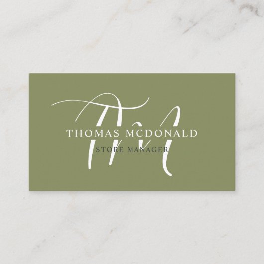 Douanenaam Mos Sage Olijfgroen Wit Monogram Visitekaartje (Voorkant)