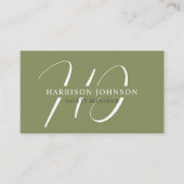 Douanenaam Mos Sage Olijfgroen Wit Monogram Visitekaartje (Voorkant)