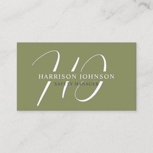 Douanenaam Mos Sage Olijfgroen Wit Monogram Visitekaartje (Voorkant)