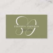Douanenaam Mos Sage Olijfgroen Wit Monogram Visitekaartje (Voorkant)
