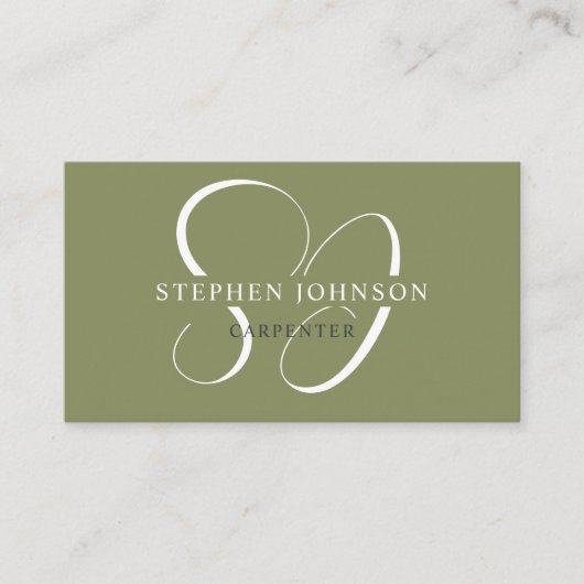 Douanenaam Mos Sage Olijfgroen Wit Monogram Visitekaartje (Voorkant)