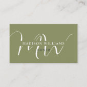Douanenaam Mos Sage Olijfgroen Wit Monogram Visitekaartje (Voorkant)