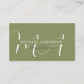 Douanenaam Mos Sage Olijfgroen Wit Monogram Visitekaartje (Voorkant)