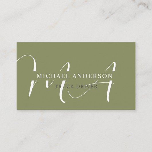 Douanenaam Mos Sage Olijfgroen Wit Monogram Visitekaartje (Voorkant)