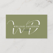Douanenaam Mos Sage Olijfgroen Wit Monogram Visitekaartje (Voorkant)