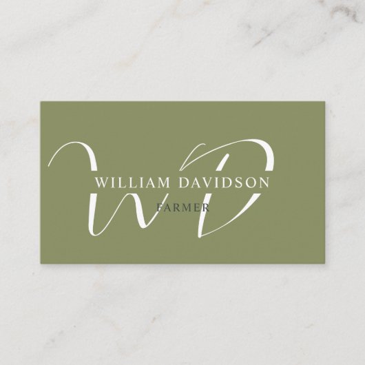 Douanenaam Mos Sage Olijfgroen Wit Monogram Visitekaartje (Voorkant)