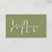 Douanenaam Mos Sage Olijfgroen Wit Monogram Visitekaartje (Voorkant)