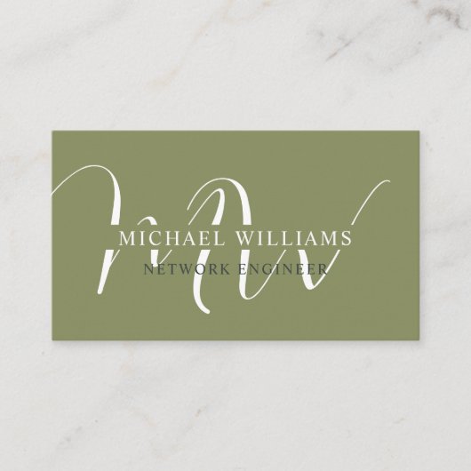 Douanenaam Mos Sage Olijfgroen Wit Monogram Visitekaartje (Voorkant)