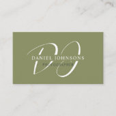 Douanenaam Mos Sage Olijfgroen Wit Monogram Visitekaartje (Voorkant)