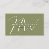 Douanenaam Mos Sage Olijfgroen Wit Monogram Visitekaartje (Voorkant)