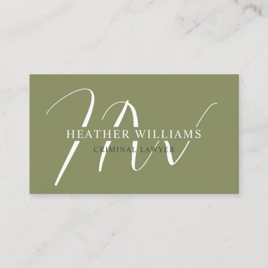 Douanenaam Mos Sage Olijfgroen Wit Monogram Visitekaartje (Voorkant)