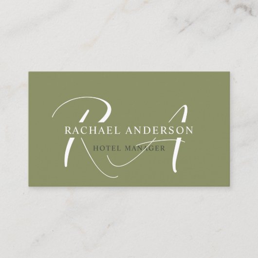 Douanenaam Mos Sage Olijfgroen Wit Monogram Visitekaartje (Voorkant)
