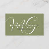 Douanenaam Mos Sage Olijfgroen Wit Monogram Visitekaartje (Voorkant)