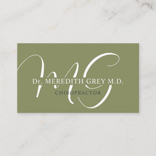 Douanenaam Mos Sage Olijfgroen Wit Monogram Visitekaartje (Voorkant)